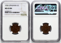 Lithuania 2 Centai 1936 NGC MS 63 BN