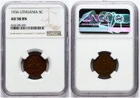 Lithuania 5 Centai 1936 NGC AU 58 BN