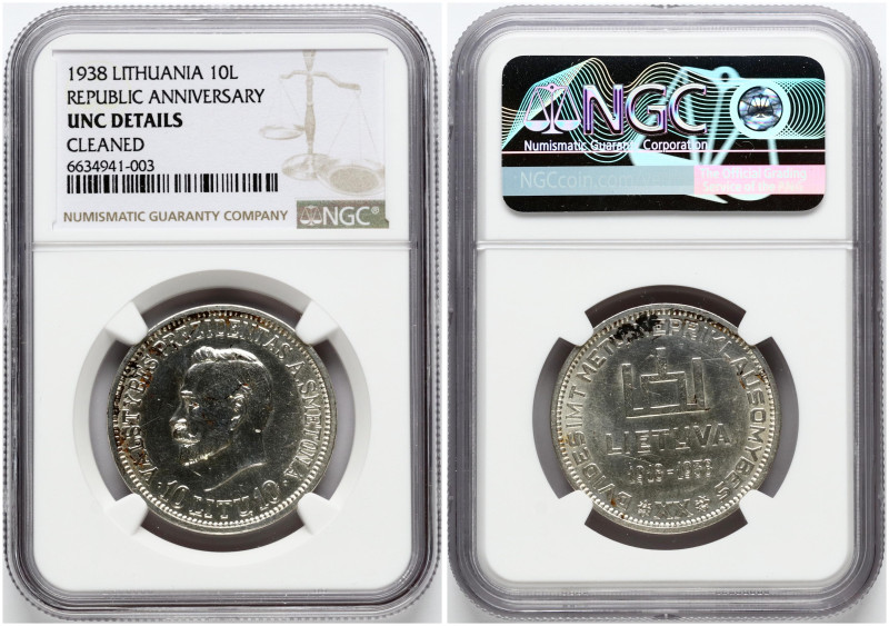 Lithuania. 10 Litu 1938 Smetona - 20th Anniversary of Republic. Silver. KM-84. N...