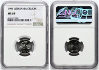 Lithuania 1 Centas 1991 NGC MS 69 TOP POP