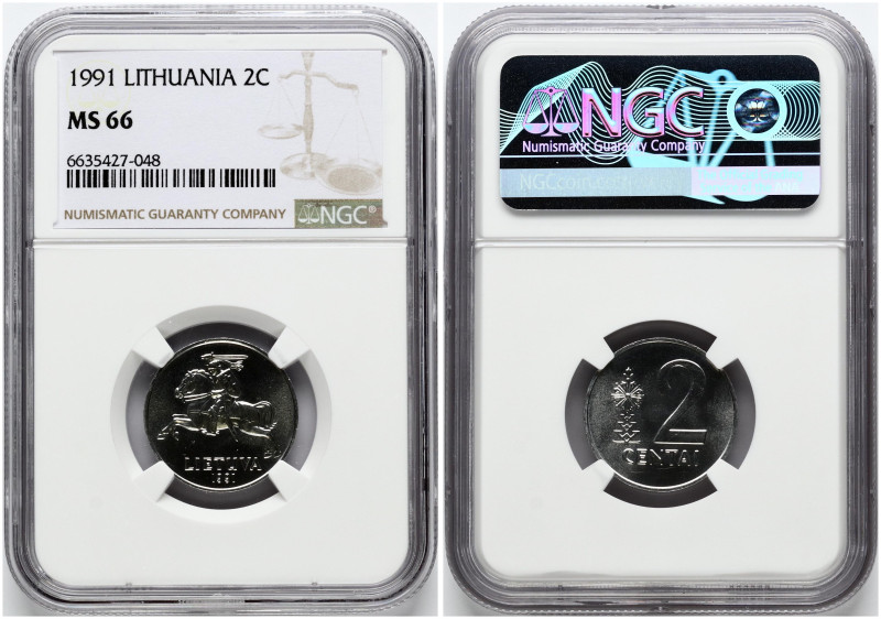 Lithuania. 2 Centai 1991. Aluminium. KM-86. NGC MS 66.

MS 66