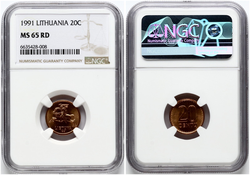 Lithuania. 20 Centu 1991. Bronze. KM-89. NGC MS 65 RD.

MS 65 RD