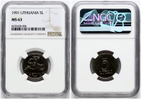 Lithuania 5 Litai 1991 NGC MS 63