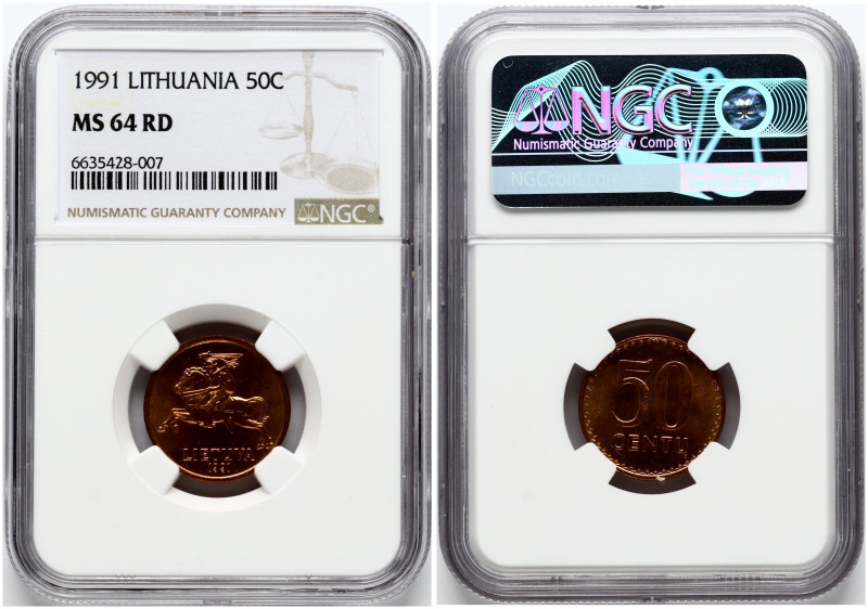 Lithuania. 50 Centu 1991. Bronze. KM-90. NGC MS 64 RD.

MS 64 RD