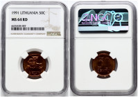Lithuania 50 Centu 1991 NGC MS 64 RD