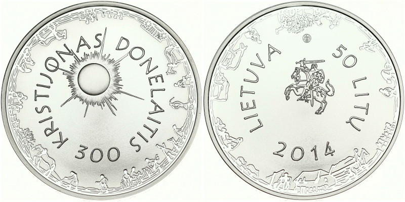 Lithuania. 50 Litu 2014 Kristijonas Donelaitis, 300th anniversary. Silver .925, ...