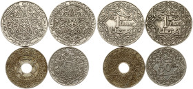 Morocco 25 Centimes - 1 Franc ND (1921-1924) Lot of 4 coins