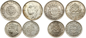 Morocco 1 & 5 Dirham & Mozambique 10 & 20 Escudos 1954-1965 Lot of 4 coins