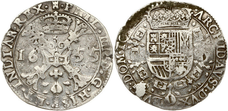 Spanish Netherlands, Tournai. Philip IV (1621-1665). Patagon 1655. Silver 27.89 ...