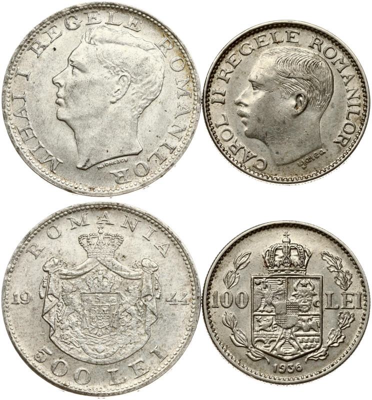 Romania. 100 Lei 1936 & 500 Lei 1944. Nickel, silver, total weigh 19.84 g. KM-54...