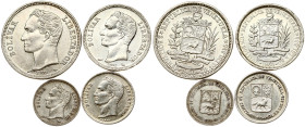Venezuela 25 Centimos - 2 Bolivares 1954 & 1960 Lot of 4 coins