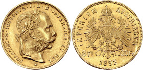 Austria 8 Florins / 20 Francs 1892 Restrike