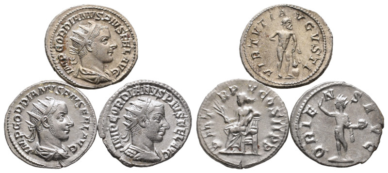 Römische Kaiserzeit, Gordianus III. 238-244 n. Chr., Antoniniane, 3 Stück. Vorzü...