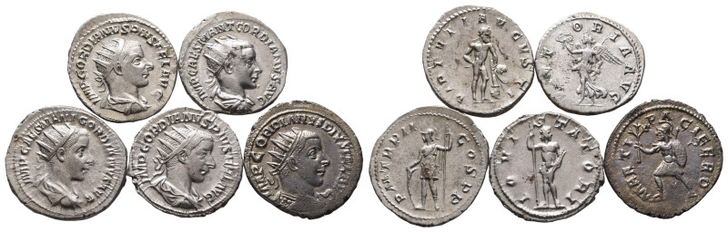 Römische Kaiserzeit, Gordianus III. 238-244 n. Chr., Antoniniane, 5 Stück. Sehr ...