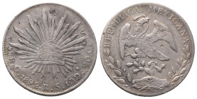 Mexiko, Republik seit 1821, 8 Reales 1892 GO, Guanajuato. 26,83 g. Mit chinesischen Gegenstempeln. K/M 377.2. Sehr schön-vorzüglich
