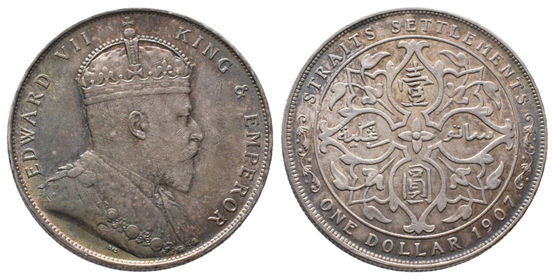Straits Settlements, Edward VII. 1902-1910, Dollar 1907, London. 20,24 g. K/M 26...
