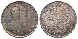 Straits Settlements, Edward VII. 1902-1910, Dollar 1907, London. 20,24 g. K/M 26. Hübsche Patina, sehr schön-vorzüglich