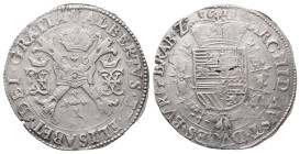 Belgien Brabant, Albert und Isabella 1598-1621, Patagon 1618, Antwerpen. 27,68 g. Dav. 4432. Schrötlingsfehler, sehr schön