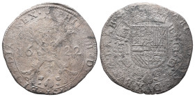 Belgien Brabant, Philipp IV. 1621-1665, Patagon 1622, Antwerpen. 23,00 g. Dav. 4462. Korrodiert, fast sehr schön