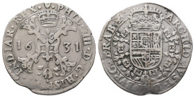 Belgien Brabant, Philipp IV. 1621-1665, 1/2 Patagon 1631, Antwerpen. 13,68 g. Delm. 301. Schrötlingsfehler, sehr schön