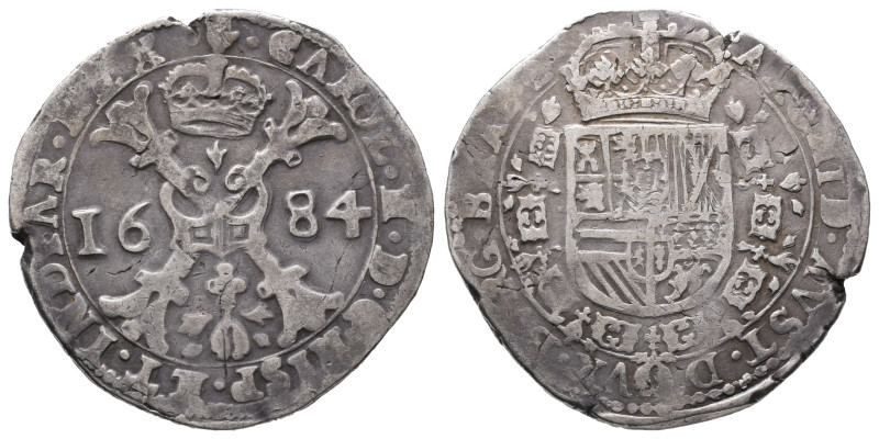 Belgien Brabant, Karl II. 1665-1700, Patagon 1684, Antwerpen. 27,87 g. Dav. 4491...