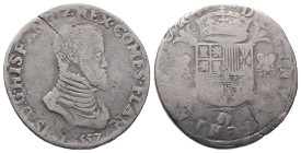 Belgien Flandern, Philipp II. 1555-1598, Philippstaler (Ecu) 1557. 30,16 g. Dav. 8645. Schrötlingsriss, schön-sehr schön
