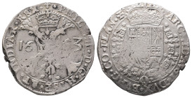 Belgien Flandern, Philipp IV. 1621-1665, Patagon 1653, Brügge. 27,70 g. Dav. 4464. Schrötlingsfehler, kl. Kratzer, fast sehr schön