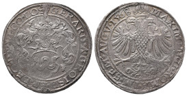 Belgien Lüttich, Gerhard von Groesbeck 1564-1580, Reichstaler 1568, Hasselt, mit Titel Maximilians II. 28,68 g. Dav. 8415. Hübsche Patina, leicht porö...