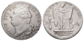 Frankreich, Ludwig XVI. 1774-1793, Ecu constitutionnel 1793 A, Paris. 29,12 g. Dav. 1335; Gad. 55. Hübsche Patina, min. justiert, sehr schön-vorzüglic...
