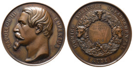 Frankreich, Napoléon III. 1852-1871, Bronzemedaille 1858 (graviert), von Chabaud. Preismedaille des Comice Agricole Departemental Aube. Büste rechts /...