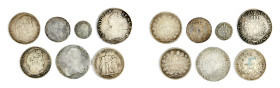 Frankreich, kl. Konvolut von Silbermünzen. Darunter: 1/10 Ecu 1729, 1/4 Ecu 1716, Ecu 1775 und 1784, 5 Francs 1832, 1833 und 1848. Insgesamt: 7 Stück....