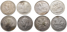 Großbritannien, Konvolut von Crown Stücken. 4 Stück. Darunter: 1889, 1895 und 1935 (2x). Henkelspur (1x), kl. Randfehler (2x), sehr schön-vorzüglich...