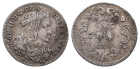 Italien Neapel und Sizilien, Carlo II. di Spagna 1665-1700, Tari (20 Grana) 1692 AG-A, Neapel. 4,33 g. Sehr schön