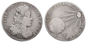 Italien Neapel und Sizilien, Filippo V. di Spagna 1701-1713, Tari 1701 AG-A, Neapel. 3,86 g. Kl. Randfehler, schön-sehr schön