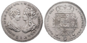 Italien Toscana, Carlo Ludovico di Borbone und Maria Luigia 1803-1807, Francescone (10 Paoli) 1807, Florenz. 27,38 g. Dav. 155. Winz. Kratzer, sehr sc...