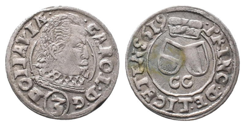Liechtenstein, Karl 1585-1627, 3 Kreuzer 1619 CC, Troppau. 1,46 g. HMZ 2-1359 j....