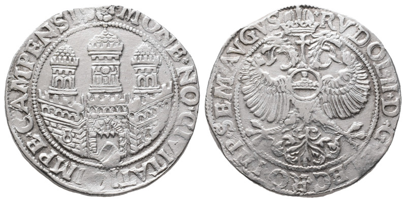 Niederlande Campen, Stadt, Reichstaler o. J., mit Titel Rudolfs II. 28,85 g. Dav...