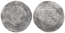 Niederlande Zeeland, Provinz, Leicester Reichstaler 1590. 28,07 g. Dav. 8872. Sehr selten. Leicht korrodiert, leicht bearbeitet, sehr schön