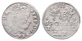 Polen, Stephan Bathory 1576-1586, 3 Gröscher 1581, Vilnius. 2,40 g. Kop. 3365. Kl. Prägeschwäche, fast vorzüglich