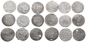 Polen, Stephan Bathory 1576-1586, Kl. Lot von 3 Gröscher Stücken, Riga und Olkusz. 9 Stück. Enthalten sind: 1582 (2x), 1583, 1584, 1585 (3x) und 1586 ...