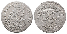 Polen, Johann II. Kasimir 1649-1668, 6 Groschen 1662, Bromberg. 3,73 g. Kop. 1662. Schrötlingsfehler, winz. Kratzer, sehr schön-vorzüglich