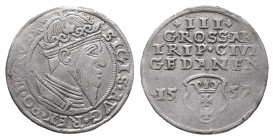 Polen Danzig, Stadt, 3 Gröscher 1557. 2,55 g. Kop. 7368 (R3). Sehr selten. Etwas gewellt, sehr schön