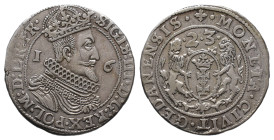 Polen Danzig, Stadt, Ort (1/4 Reichstaler) 1623, mit Titel Sigismund III. 6,31 g. Kop. 7504. Kl. Schrötlingsfehler am Rand, sehr schön +