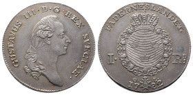Schweden, Gustav III. 1771-1792, Riksdaler 1782, Stockholm. 29,31 g. Dav. 1736; Ahlström 48. Hübsche Patina, sehr schön-vorzüglich