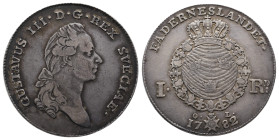 Schweden, Gustav III. 1771-1792, Riksdaler 1782, Stockholm. 29,00 g. Dav. 1736; Ahlström 48. Winz. Randfehler, sehr schön +