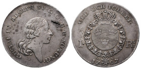 Schweden, Gustav IV. Adolf 1792-1809, Riksdaler 1797, Stockholm. 29,35 g. Dav. 1738; Ahlström 26. Hübsche Patina, kl. Schrötlingsfehler, leicht justie...
