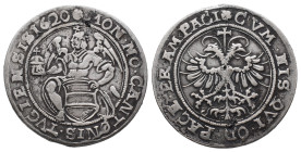 Schweiz Zug, Stadt, 1/2 Taler 1620. 13,33 g. HMZ 2-1091 b. Kl. Schrötlingsfehler, leicht korrodiert, sehr schön