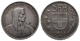 Schweiz, Eidgenossenschaft, 5 Franken 1925 B, Bern. 25,05 g. HMZ 2-1199. Hübsche Patina, sehr schön +