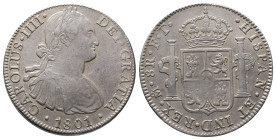 Spanien, Carlos IIII. 1788-1808, 8 Reales 1801, Mecico. 26,85 g. Cal. 972. Sehr schön-vorzüglich