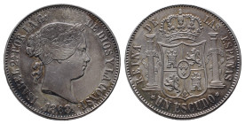 Spanien, Isabel II. 1833-1868, Escudo 1868 *18-68, Madrid. 13,00 g. Cal. 567. Hübsche Patina, gereinigt, sehr schön